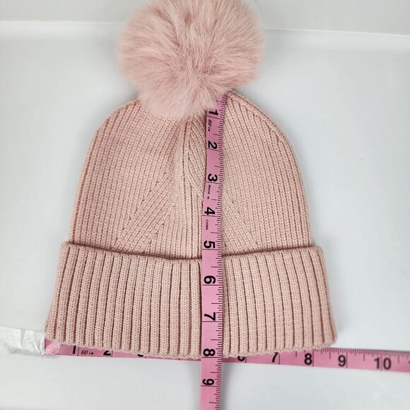 Vince Camuto Beanie Hat With Faux Fur Pom Pom Pale Pink Women's One Size - Picture 6 of 8